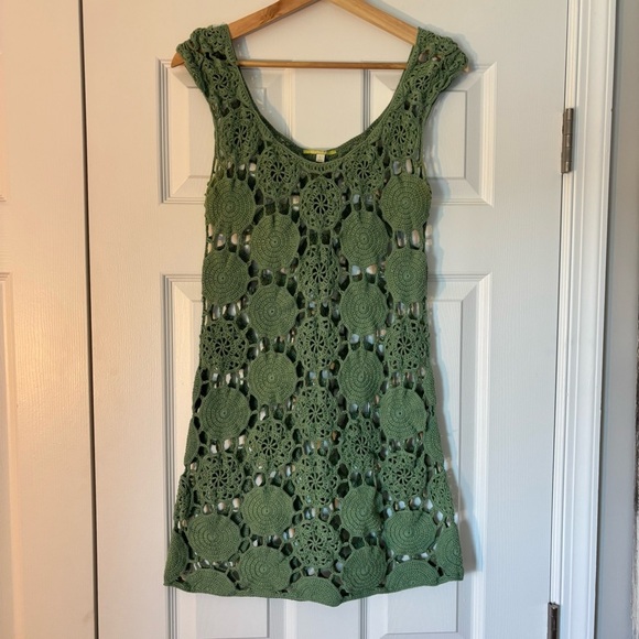 Gianni Bini Dresses & Skirts - Vintage Gianni Bini Kelly Green Crochet Dress Swim Coverup Summer Boho L Concert